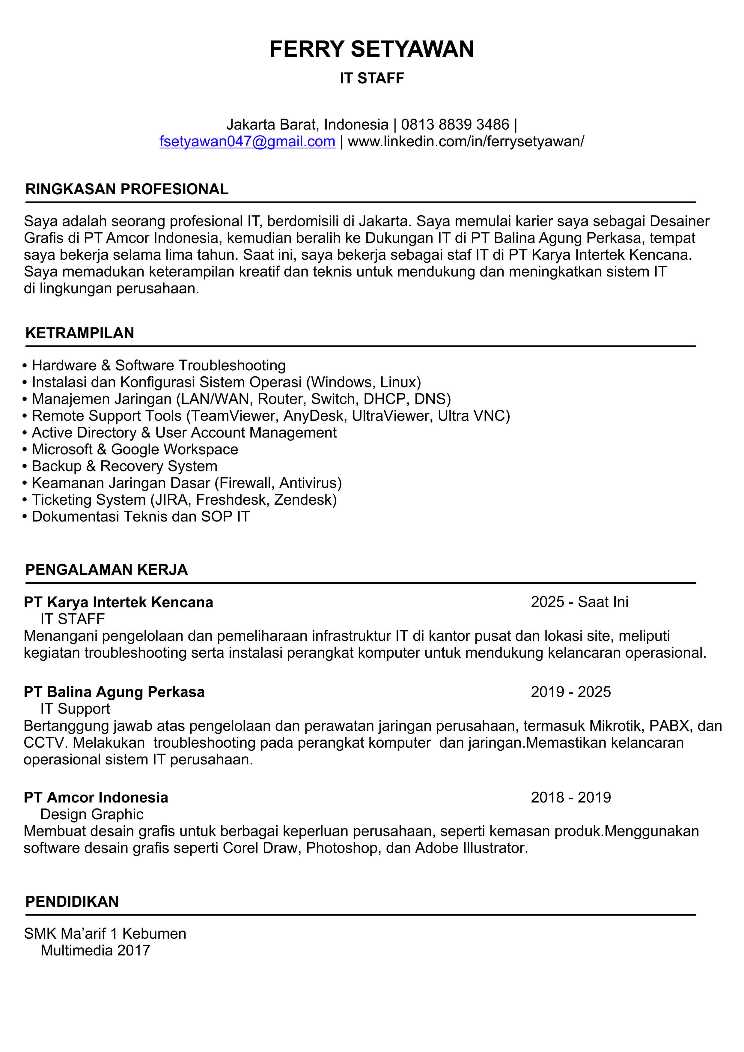 Curriculum Vitae Ferry Setyawan